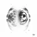 kid cudi man on the moon album with a moon man sitting on top. staring down a space highway leading to earth  tattoo design idea