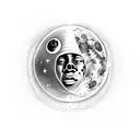kid cudi man on the moon album with a moon man sitting on top. staring down a space highway leading to earth  tattoo design idea