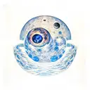 kid cudi man on the moon album with a moon man sitting on top. staring down a space highway leading to earth  tattoo design idea