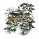 japanese garden with flowers tattoo design idea
