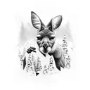  aggressive muscular  boxing kangaroo in a large sleeve like design which incorporates mountainous and forest tattoo design idea