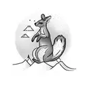 boxing kangaroo with linework mountainous and forest background, with infills to suit. Chris bentchetler style art tattoo design idea