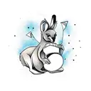 boxing kangaroo with linework mountainous and forest background, with infills to suit. Chris bentchetler style art tattoo design idea