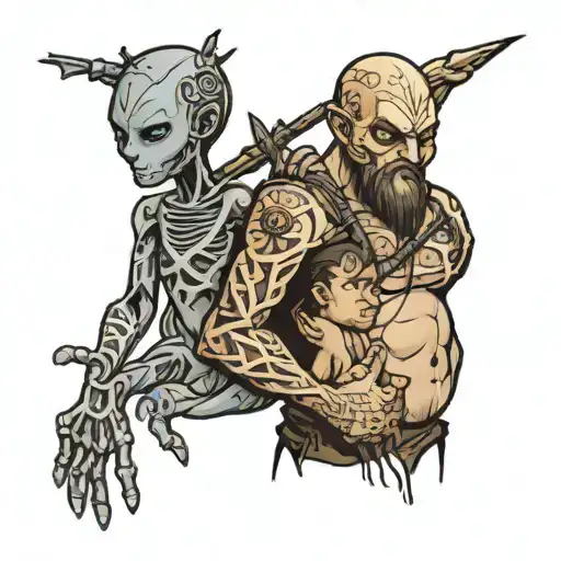 1 stickman child, left side 1 stickman adult with hand on the shoulder tattoo design idea