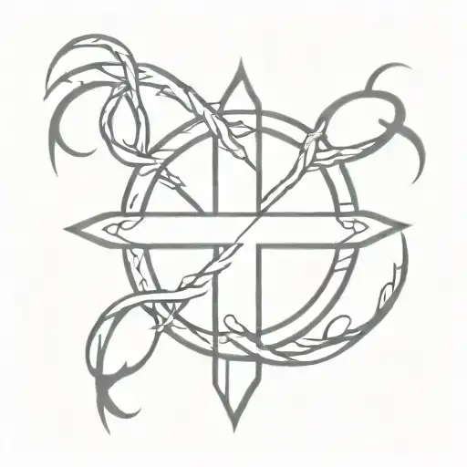 Yahweh with Christian cross and crown of thorns tattoo design idea