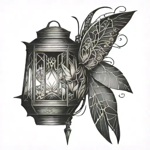 lantern, fairytale, firefly insect tattoo design idea