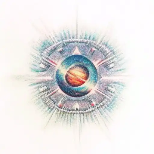 Create a tattoo inspired by the movie ‘Interstellar’ that includes the following elements:  	1.	Gargantua, the black hol tattoo design idea