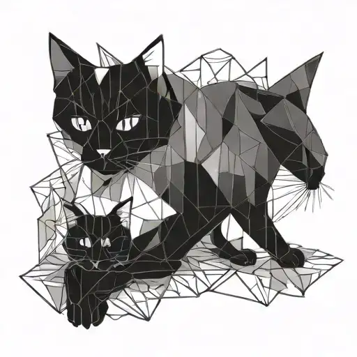 One black cat, one grey and white tuxedo cat tattoo design idea