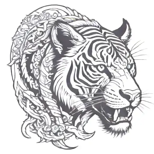 Tattoo design. Black sabre tooth pussycat wearing a lions head as a hoodie. I have seen similar things with vikings and  tattoo design idea