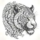 Tattoo design. Black sabre tooth pussycat wearing a lions head as a hoodie. I have seen similar things with vikings and  tattoo design idea
