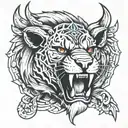 Tattoo design. Black sabre tooth pussycat wearing a lions head as a hoodie. I have seen similar things with vikings and  tattoo design idea