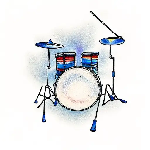 drums on fire with blue and red flames tattoo design idea