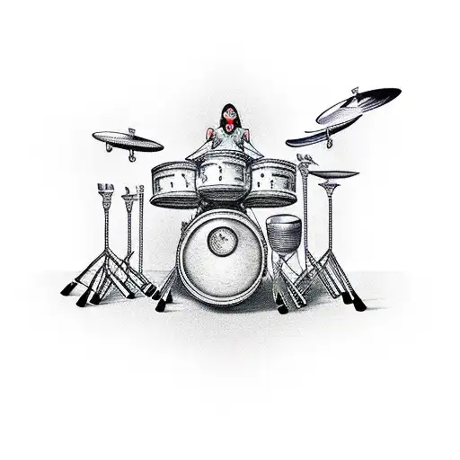A drum set with motorcycle handlebars as the drumsticks tattoo design idea