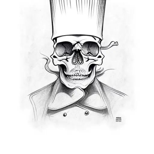 chef skull with Vietnamese writing tattoo design idea