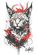 Lucifer cat with horns and fangs looking forward tattoo design idea
