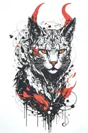Lucifer cat with horns and fangs looking forward tattoo design idea