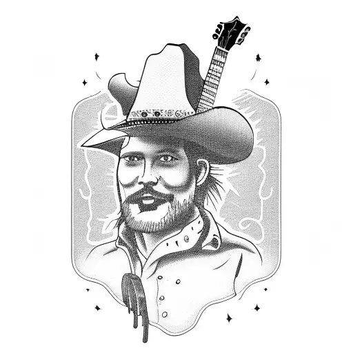 semi-truck with guitar and cowboy hat and an apron tattoo design idea