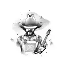 semi truck with guitar and cowboy hat and an apron tattoo design idea