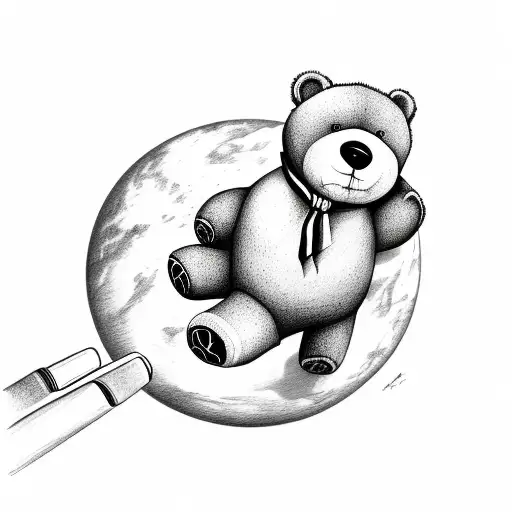teddy bear holdingtheSaturn tattoo design idea