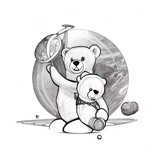 teddy bear holding Saturn tattoo design idea