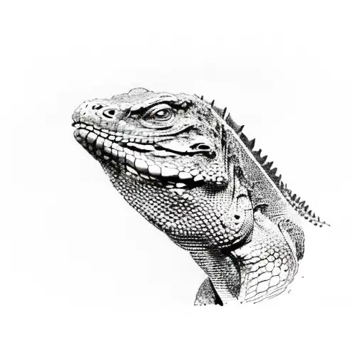 a komodo dragon holding a spoon drawn in black and gray tattoo design idea