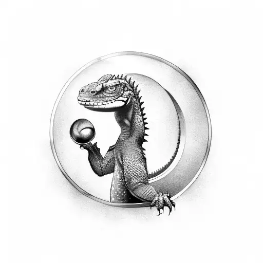 a komodo dragon with a ladle tattoo design idea