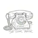 telephone from Scream with words "Whats your favorite scary movie?" written near it. little to no blood  tattoo design idea