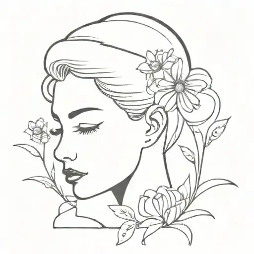 girl head flower vase tattoo design idea