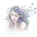 princess looking ot the side. wildflowers in her hair. eyes closed. looking neutral or sad tattoo design idea