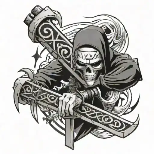 make a symbolic forearm tattoo design with the naruto shinigami of the reaper death seal with the uchikatana from darkso tattoo design idea