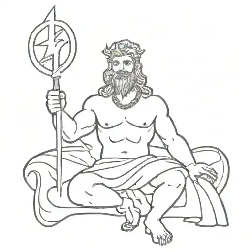 A minimalist design of Zeus holding a lightning bolt, symbolizing power and control over the world tattoo design idea