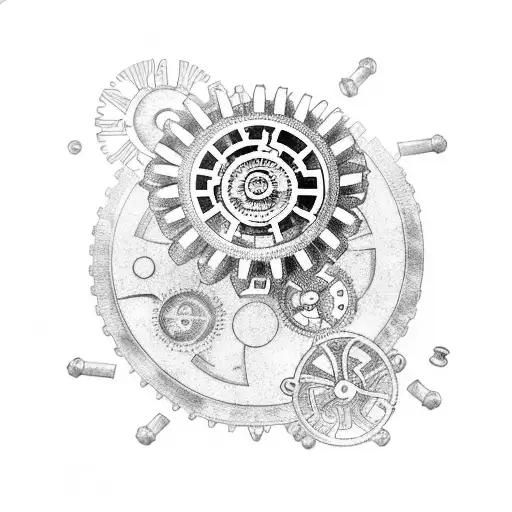 A book with mechanical gears and cogs, symbolizing the merging of engineering and literature tattoo design idea