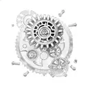 A book with mechanical gears and cogs, symbolizing the merging of engineering and literature tattoo design idea