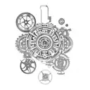 A book with mechanical gears and cogs, symbolizing the merging of engineering and literature tattoo design idea