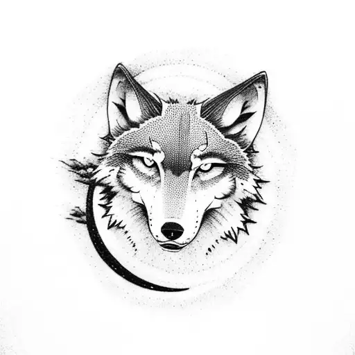 A dotwork tattoo of a wolf howling at the moon with the Rise Against logo incorporated tattoo design idea