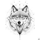A dotwork tattoo of a wolf howling at the moon with the Rise Against logo incorporated tattoo design idea