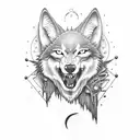 A dotwork tattoo of a wolf howling at the moon with the Rise Against logo incorporated tattoo design idea