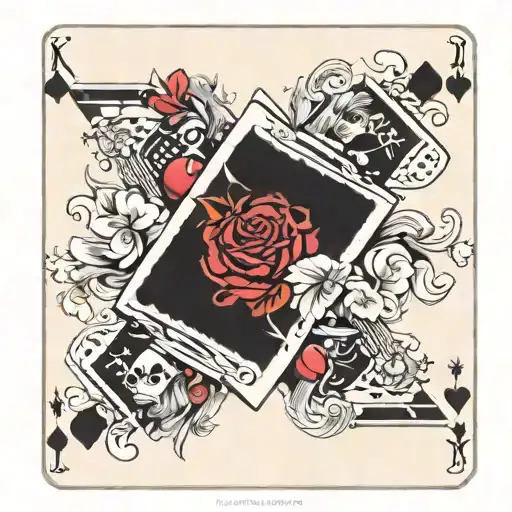 “A black-and-white playing card design for the ‘Karo Dame’ (Queen of Diamonds), inspired by traditional playing card  tattoo design idea