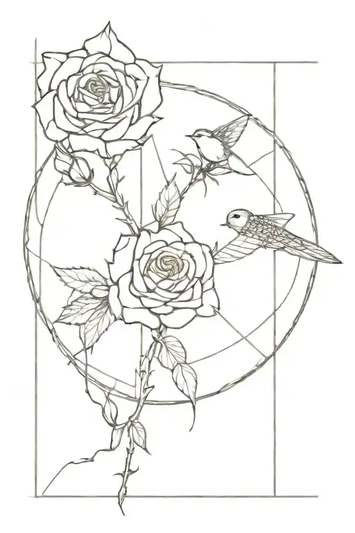 roses swallow vitruvian man endurance tattoo design idea