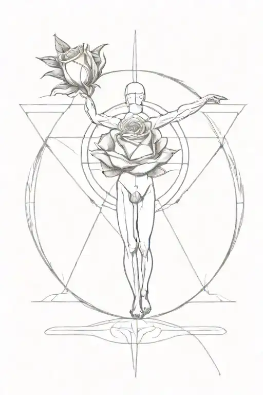 roses swallow vitruvian man endurance tattoo design idea