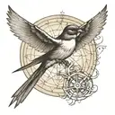 swallow vitruvian man rock music tattoo design idea