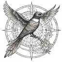 swallow vitruvian man rock music tattoo design idea