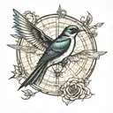 swallow vitruvian man rock music tattoo design idea