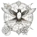 swallow vitruvian man rock music tattoo design idea