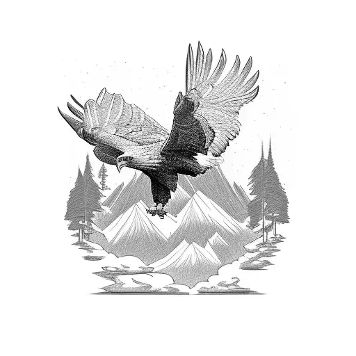 A majestic eagle overlooking a serene mountain landscape tattoo design idea