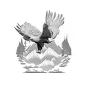 A majestic eagle overlooking a serene mountain landscape tattoo design idea