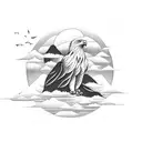 A majestic eagle overlooking a serene mountain landscape tattoo design idea