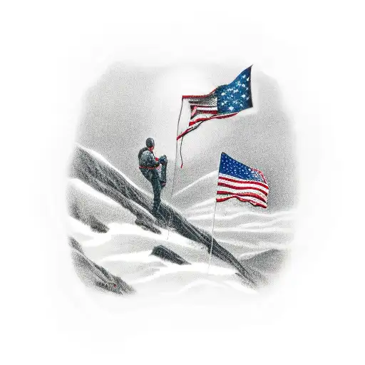 hiking with american flag with father and son tattoo design idea