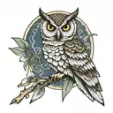 An intricate owl perched on a branch, with each feather representing a different aspect of your personality as a Gemini tattoo design idea