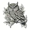 An intricate owl perched on a branch, with each feather representing a different aspect of your personality as a Gemini tattoo design idea